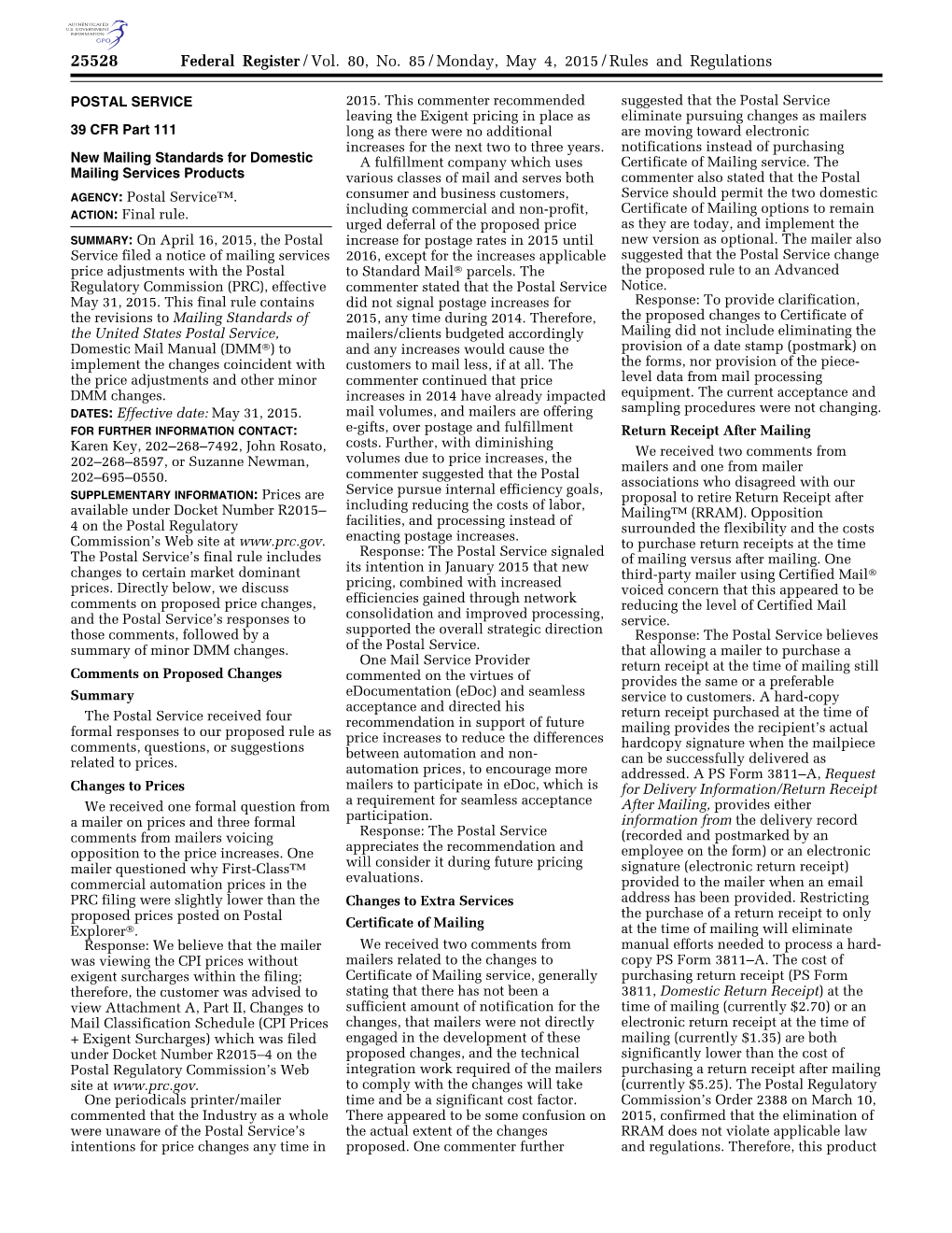 Federal Register/Vol. 80, No. 85/Monday, May 4, 2015/Rules And