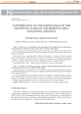 Contribution to the Knowledge of the Neophytic Flora in the Biokovo Area (Dalmatia, Croatia)