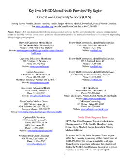 Key Iowa MH/DD Mental Health Providers* by Region