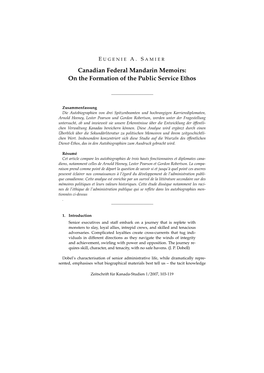 Canadian Federal Mandarin Memoirs: on the Formation of the Public Service Ethos