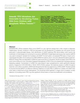 Somatic TP53 Mutations Are Detectable in Circulating Tumor
