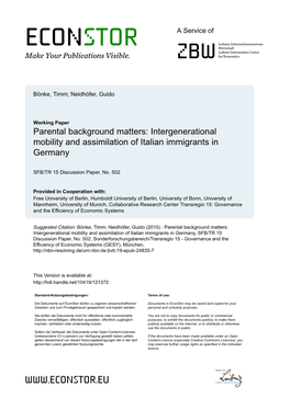 Parental Background Matters: Intergenerational Mobility and Assimilation of Italian Immigrants in Germany