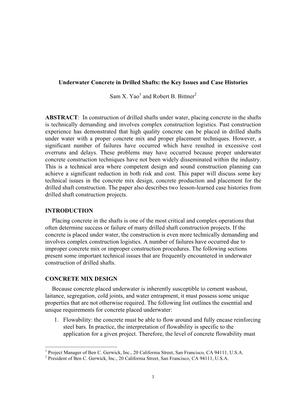 Underwater Concrete in Drilled Shafts: the Key Issues and Case Histories