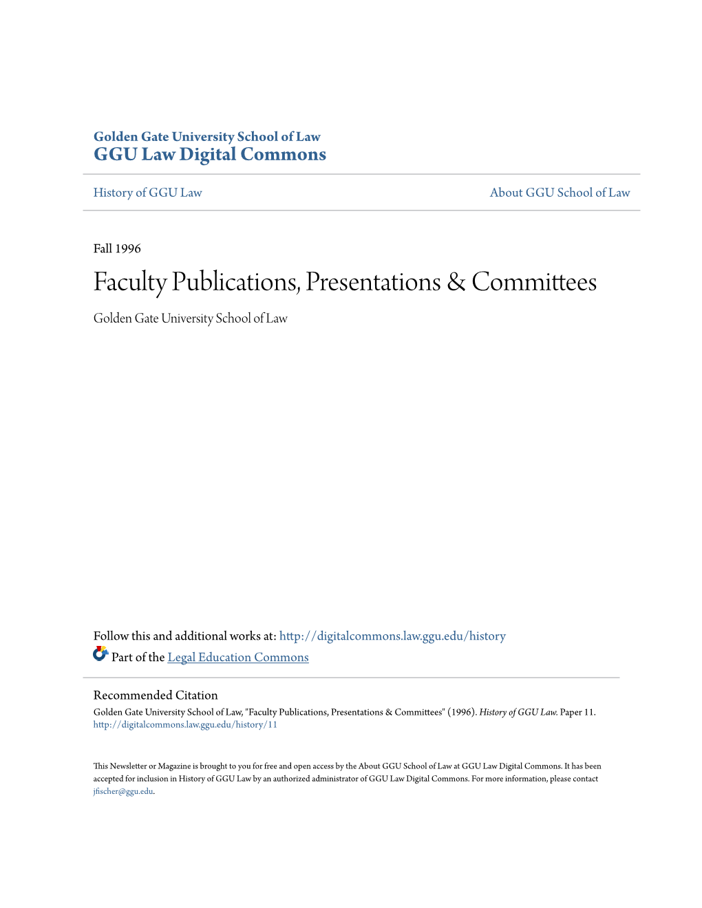 Faculty Publications, Presentations & Committees