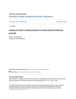 Linking of Errata: Current Practices in Online Physical Sciences Journals