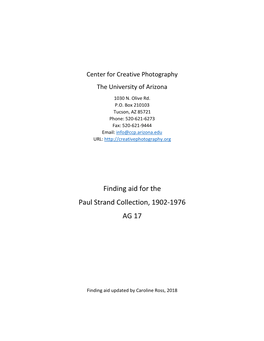 Finding Aid for the Paul Strand Collection, 1902-1976 AG 17