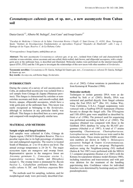 Coronatomyces Cubensis Gen. Et Sp. Nov., a New Ascomycete from Cuban Soil