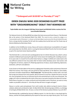 Derek Owusu Wins 2020 Desmond Elliott Prize with “Groundbreaking” Debut That Reminds Me
