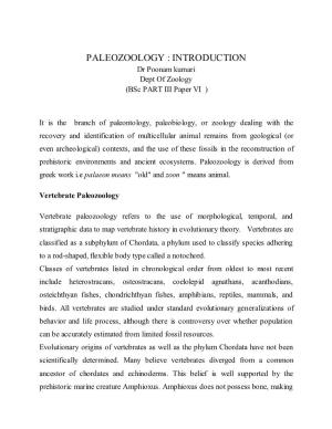 PALEOZOOLOGY : INTRODUCTION Dr Poonam Kumari Dept of Zoology (Bsc PART III Paper VI )
