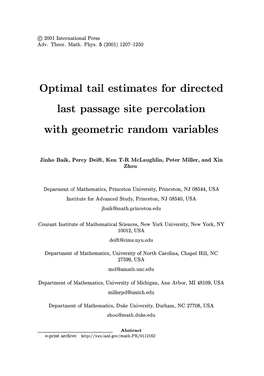 Optimal Tail Estimates for Directed Last Passage Site Percolation with Geometric Random Variables