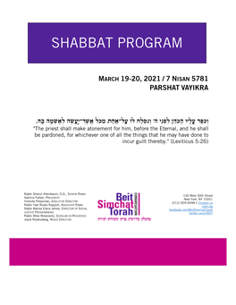 Shabbat Program