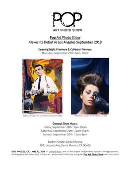 Pop Art Photo Show Makes Its Debut in Los Angeles September 2018