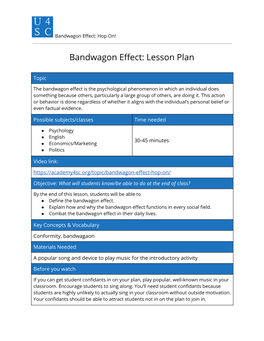 Bandwagon Effect: Lesson Plan