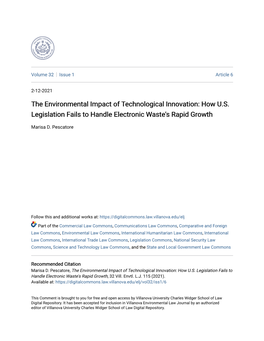 The Environmental Impact of Technological Innovation: How U.S. Legislation Fails to Handle Electronic Waste's Rapid Growth