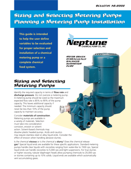 Sizing and Selecting Metering Pumps Planning a Metering Pump Installation