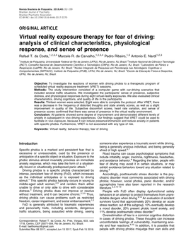 Virtual Reality Exposure Therapy for Fear of Driving: Analysis of Clinical Characteristics, Physiological Response, and Sense of Presence Rafael T
