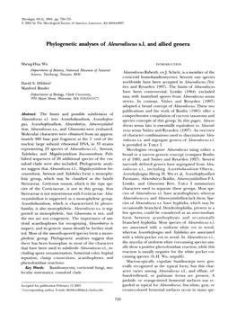 Phylogenetic Analyses of Aleurodiscus S.L. and Allied Genera
