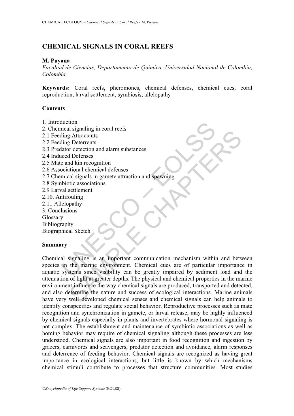 Chemical Signals in Coral Reefs - M