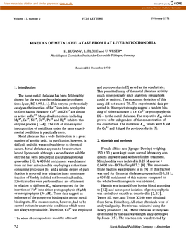 Kinetics of Metal Chelatase from Rat Liver Mitochondria