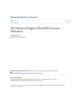 The Historical Origins of Baseball Grievance Arbitration, 11 Marq