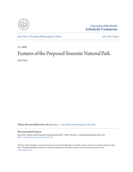 Features of the Proposed Yosemite National Park. John Muir