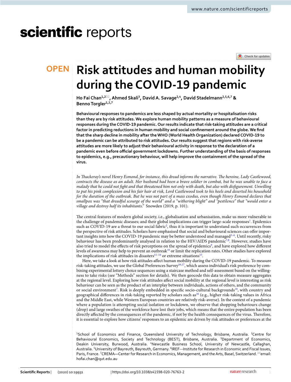 Risk Attitudes and Human Mobility During the COVID-19 Pandemic