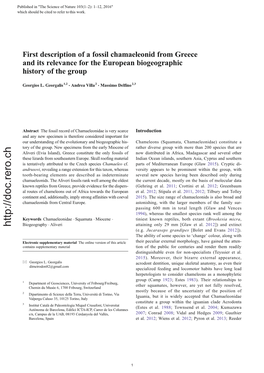 First Description of a Fossil Chamaeleonid from Greece and Its Relevance for the European Biogeographic History of the Group