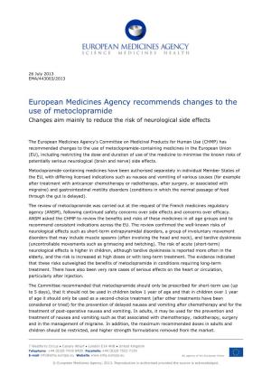 List Item European Medicines Agency Recommends Changes to the Use Of
