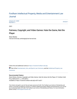 Fairness, Copyright, and Video Games: Hate the Game, Not the Player