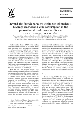 Beyond the French Paradox: the Impact of Moderate Beverage Alcohol and Wine Consumption in the Prevention of Cardiovascular Disease Tedd M