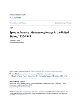 Spies in America : German Espionage in the United States, 1935-1945