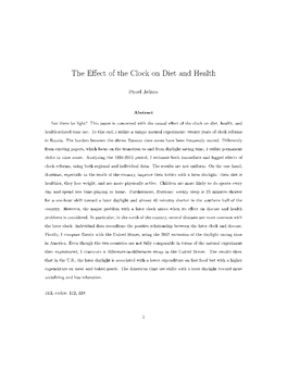 The E Ect of the Clock on Diet and Health