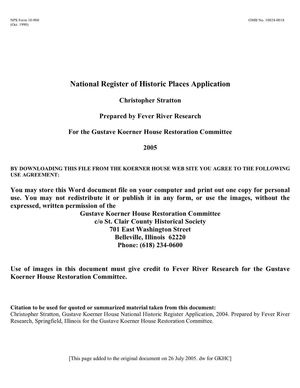 National Register of Historic Places Application