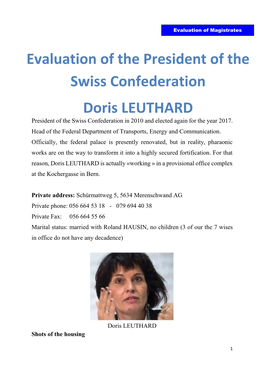 Evaluation of the President of the Swiss Confederation Doris LEUTHARD