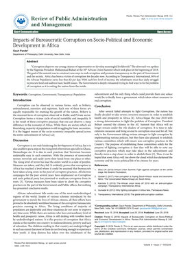 Impacts of Bureaucratic Corruption on Socio-Political and Economic Development in Africa Gauri Pande* Department of Philosophy, Delhi University, New Delhi, India