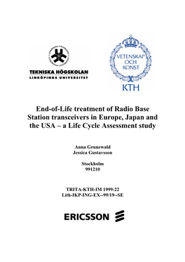 End-Of-Life Treatment of Radio Base Station Transceivers in Europe, Japan and the USA – a Life Cycle Assessment Study