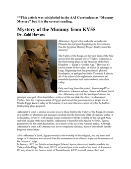 Mystery of the Mummy from KV55 Dr
