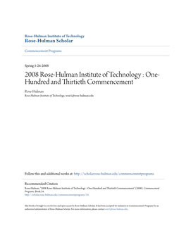 One-Hundred and Thirtieth Commencement" (2008)