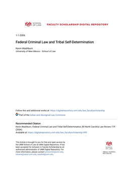 Federal Criminal Law and Tribal Self-Determination