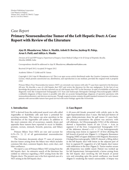 Case Report Primary Neuroendocrine Tumor of the Left Hepatic Duct: a Case Report with Review of the Literature