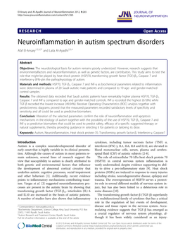 Neuroinflammation in Autism Spectrum Disorders Afaf El-Ansary1,2,3,5* and Laila Al-Ayadhi2,3,4