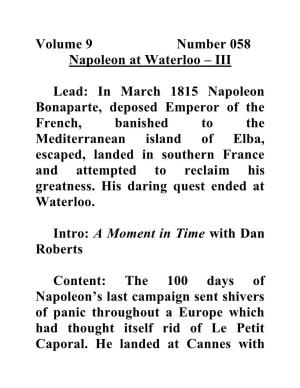 Volume 9 Number 058 Napoleon at Waterloo – III Lead: in March 1815