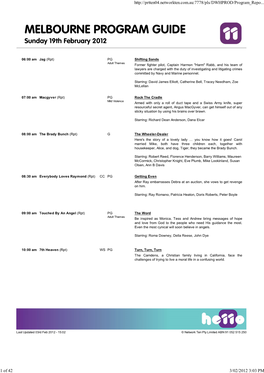 MELBOURNE PROGRAM GUIDE Sunday 19Th February 2012