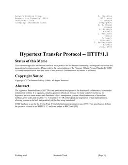 Hypertext Transfer Protocol -- HTTP/1.1