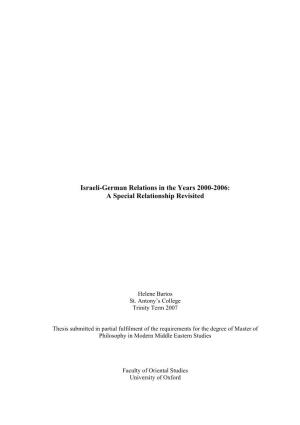 Israeli-German Relations in the Years 2000-2006: a Special Relationship Revisited