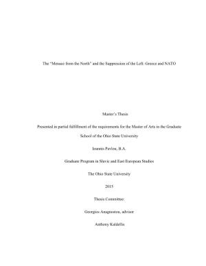 Greece and NATO Master's Thesis Presented