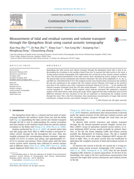 Measurement of Tidal and Residual Currents and Volume Transport Through the Qiongzhou Strait Using Coastal Acoustic Tomography