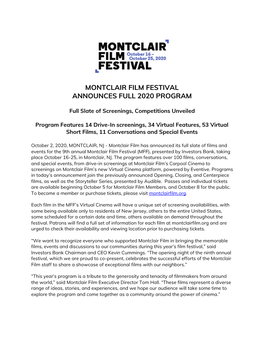 Montclair Film Festival Announces Full 2020 Program