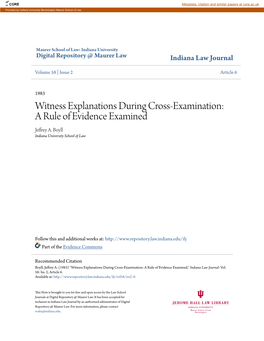 Witness Explanations During Cross-Examination: a Rule of Evidence Examined Jeffrey A