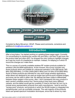 Wireless LAN/MAN Modem Product Directory